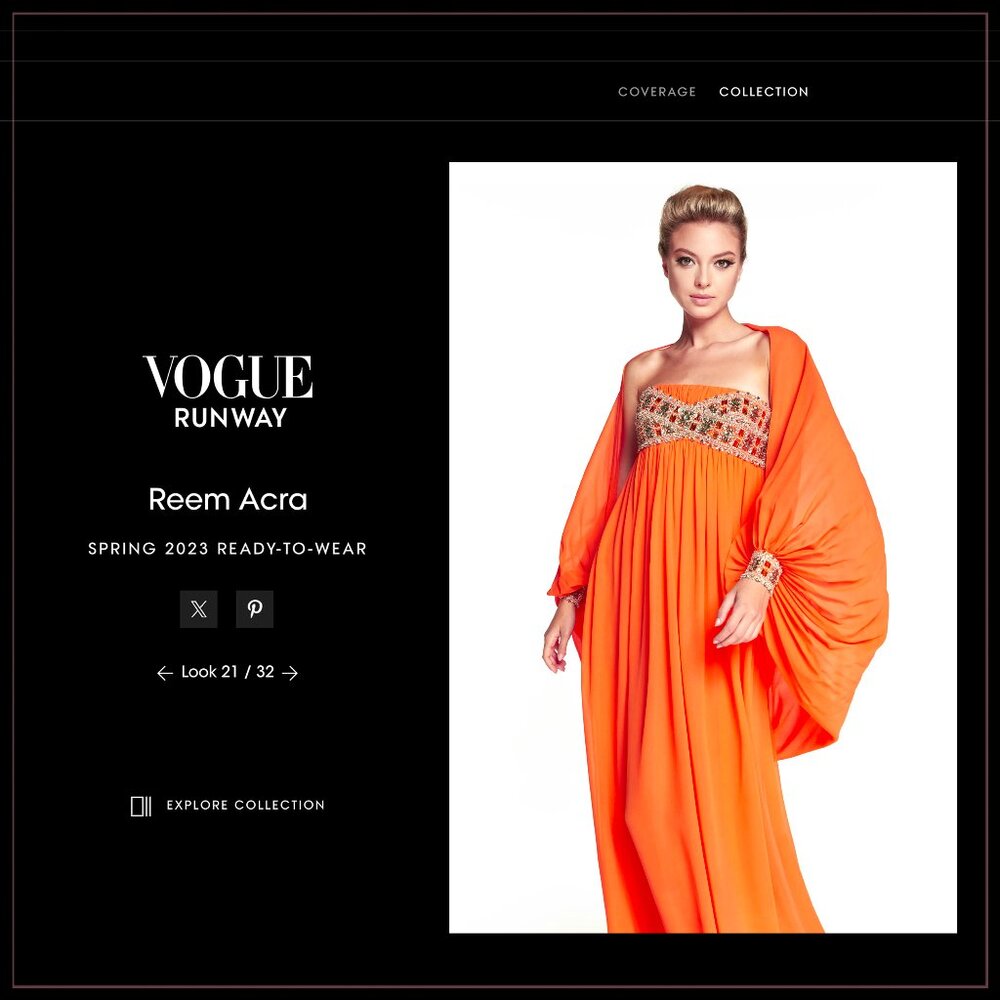 $4,900 Reem Acra Crystal Tangerine Runway Gown with Crystal Embellished Bolero